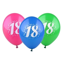 Balony z cyfrą 18 kolorowe 3 sztuki